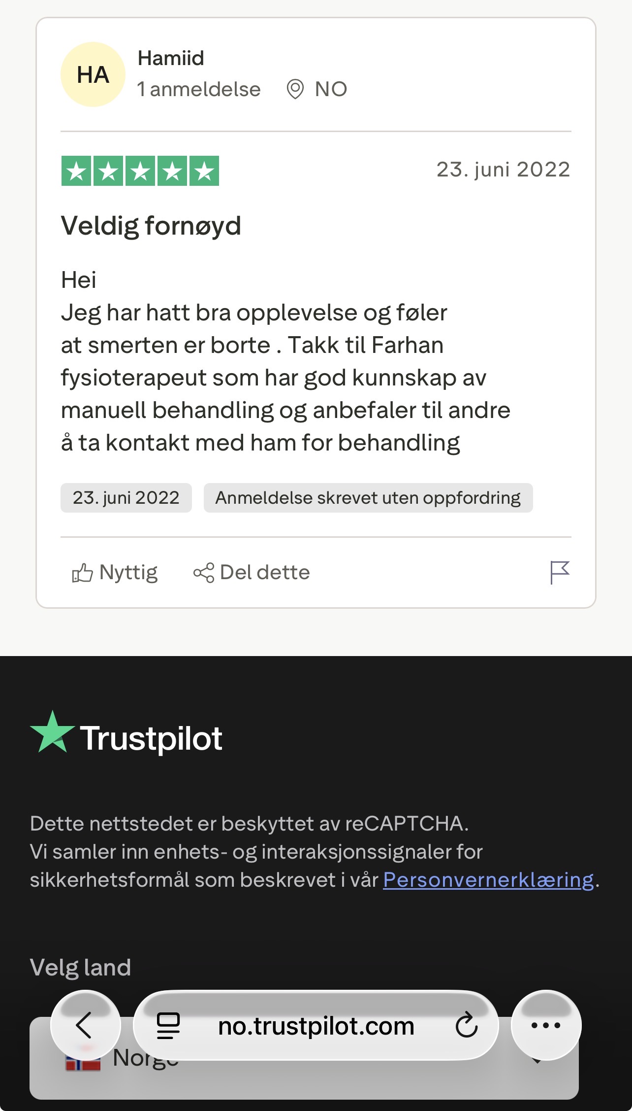 Trustpilot anmeldelse fra Hamiid
