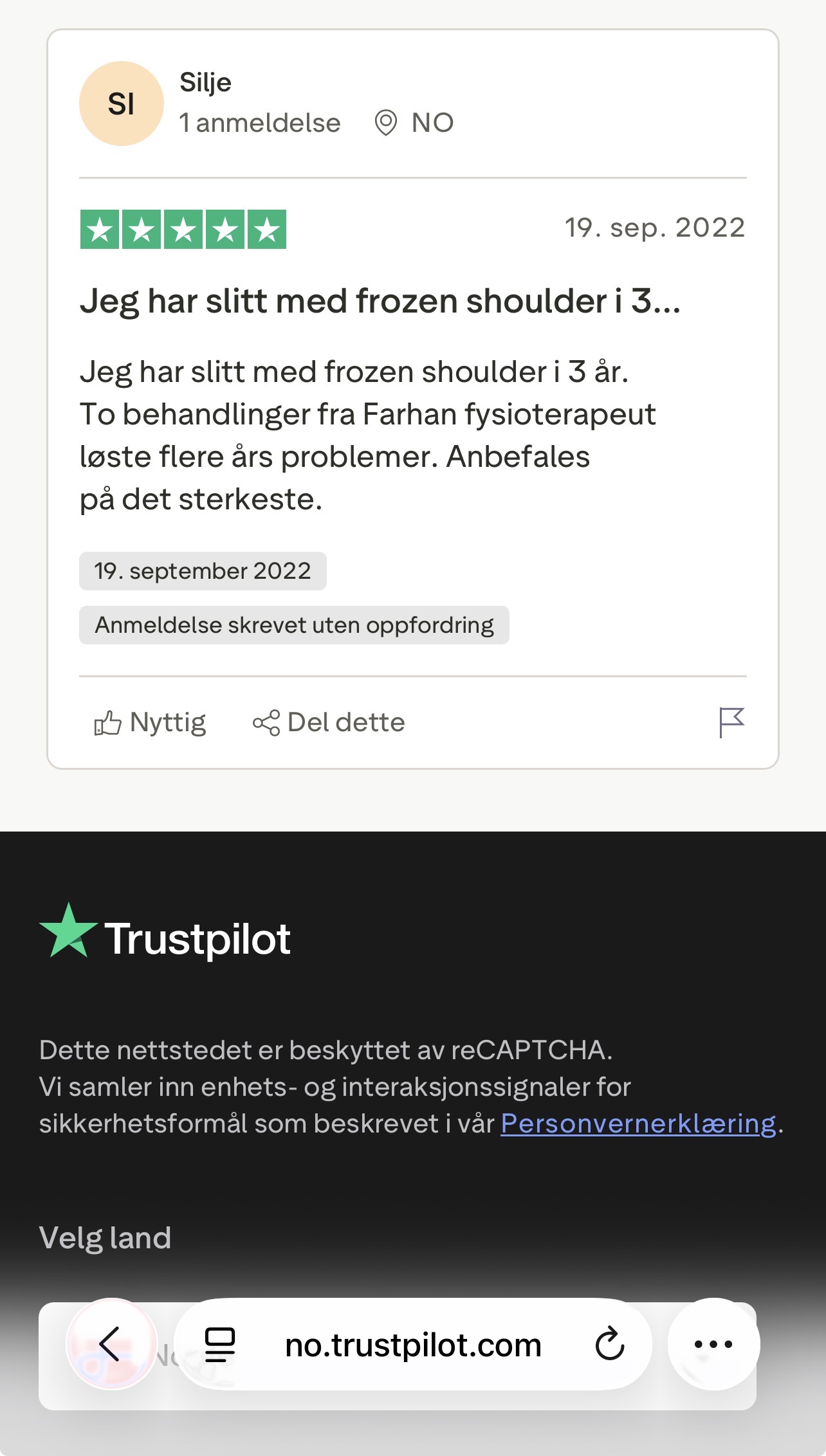 Trustpilot anmeldelse fra Silje